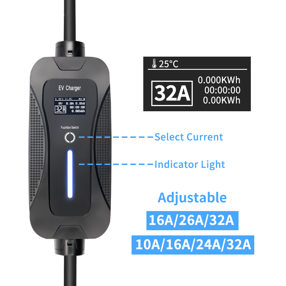 Single Phase Type 2 32A Portable EV Charger With CEE Plug